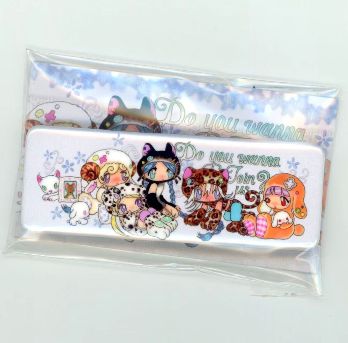 Oliwa 8.5x3cm rectangle manga badge - Fluffy Paradise chibi girls Do you wanna Join us