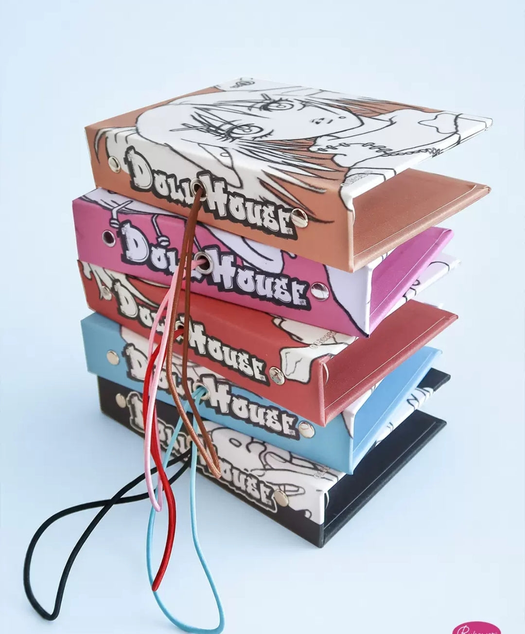 Rukawazx Doll House A7 gypsophila soft cover binder - 5 volumes stacked