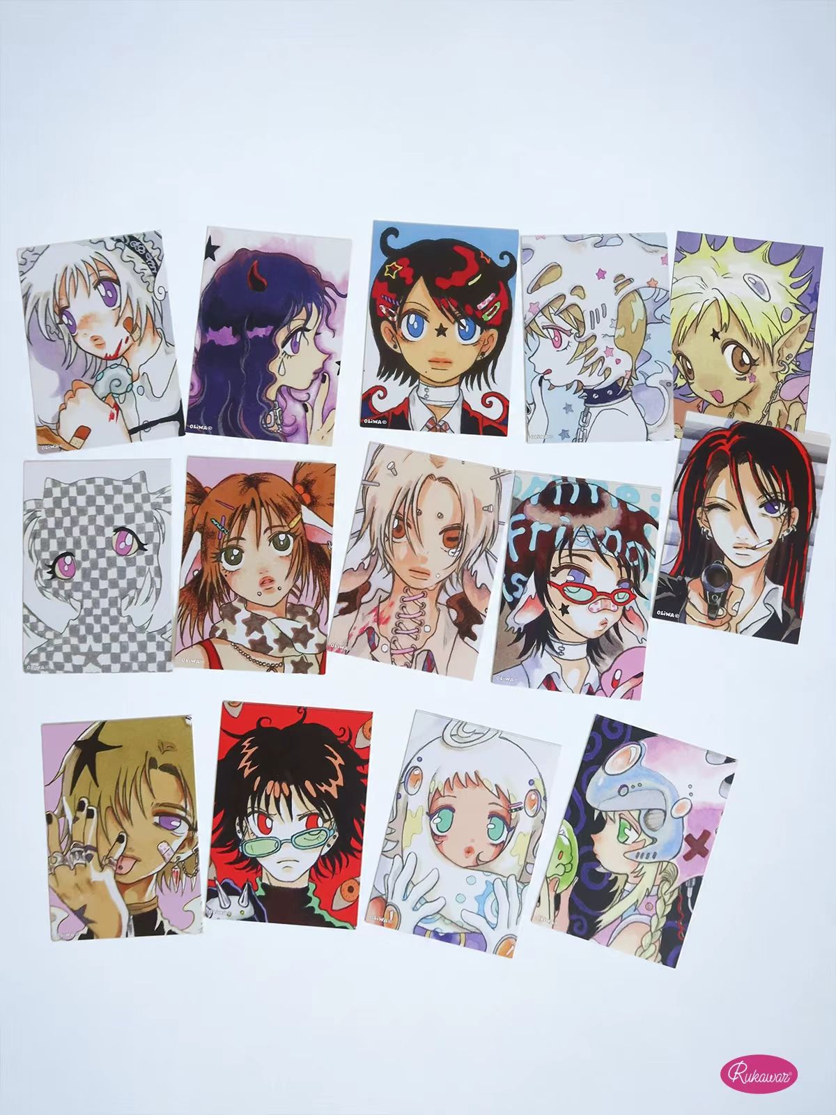 Oliwaz art card set 16 cards spread out