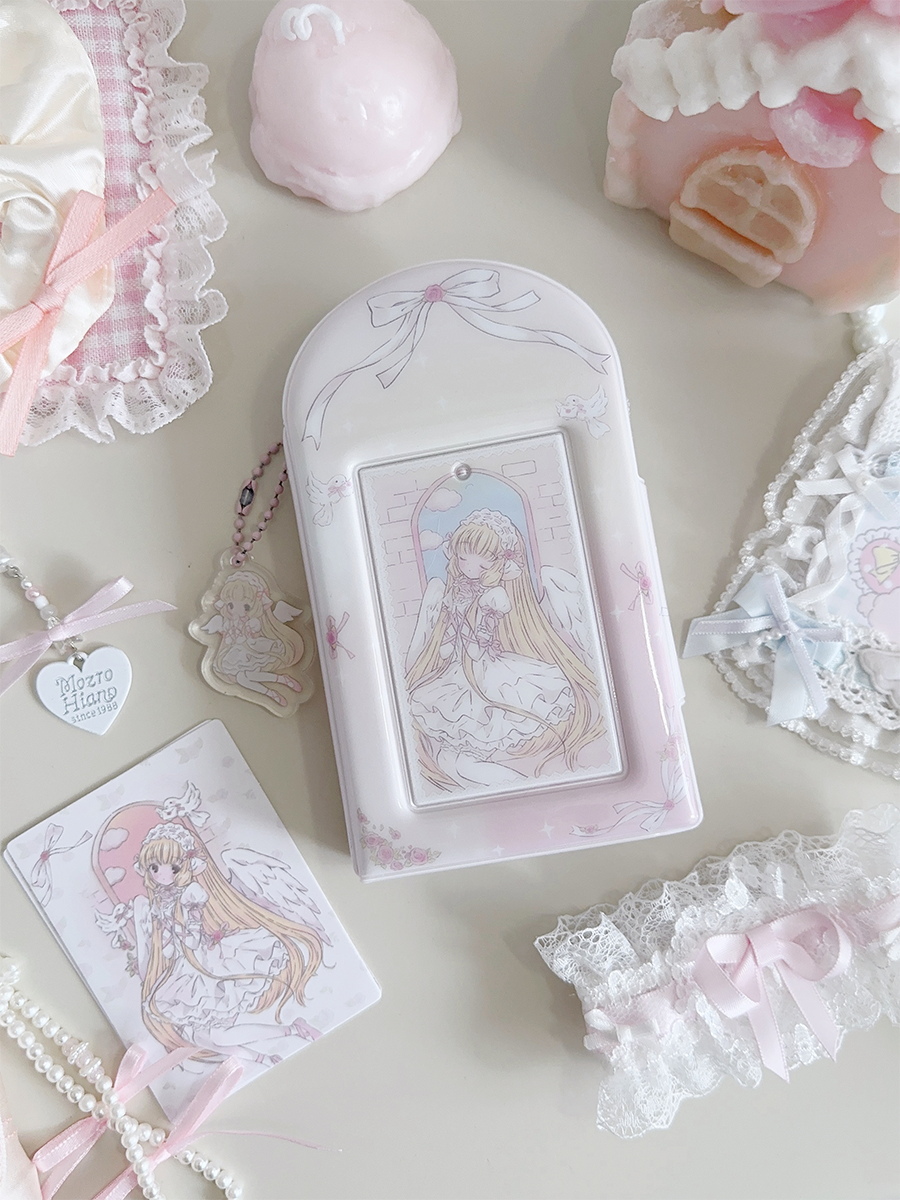 Chobits Chii bride card binder – closed front cover with arch top and acrylic charm