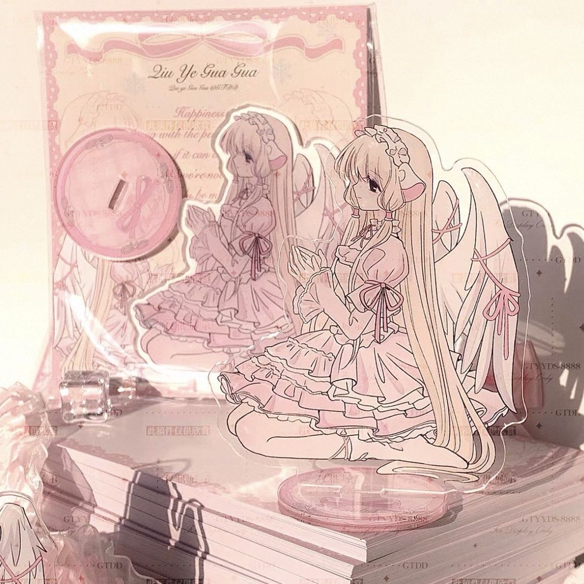 Chobits Chii angel acrylic stand figure – bride praying pose with pink base and packaging