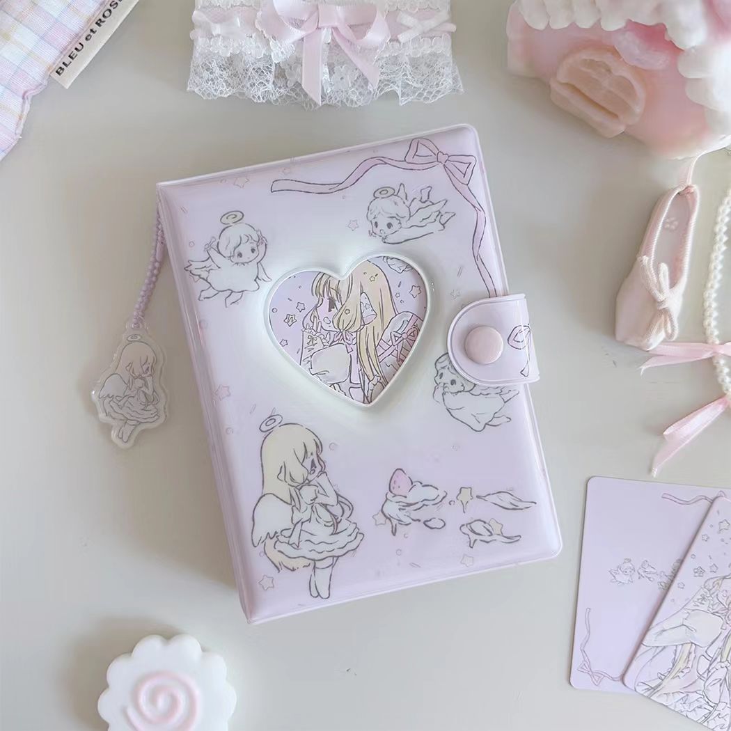 Chobits Chii kawaii loose-leaf journal – closed front cover with heart window and angel illustrations