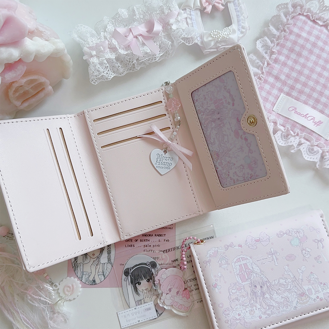Chobits Chii tea party tri-fold wallet – open interior showing card slots, ID window and coin compartment
