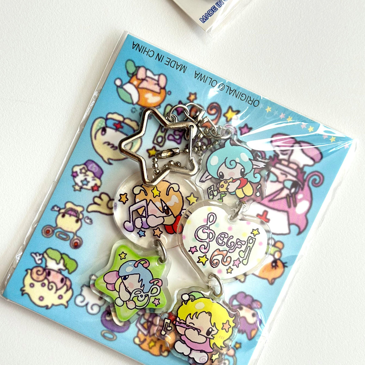 Oliwa Mechanical Angel pink hair large acrylic stand keychain with star metal charm and gold clasp