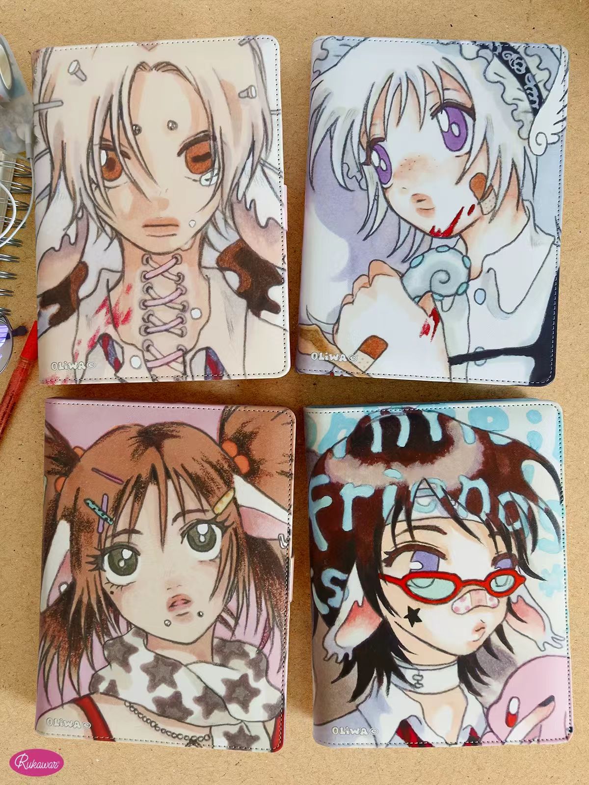 Rukawazx x Oliwa Doll House Magnetic Vintage 6-Ring A5 Leather Binder Card Book