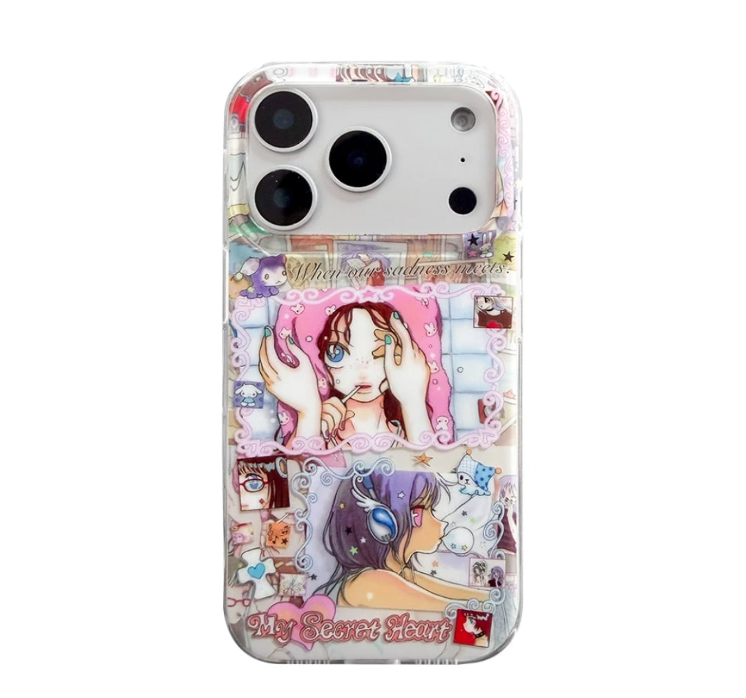 Rukawazx My Secret Heart manga collage glossy phone case - back view