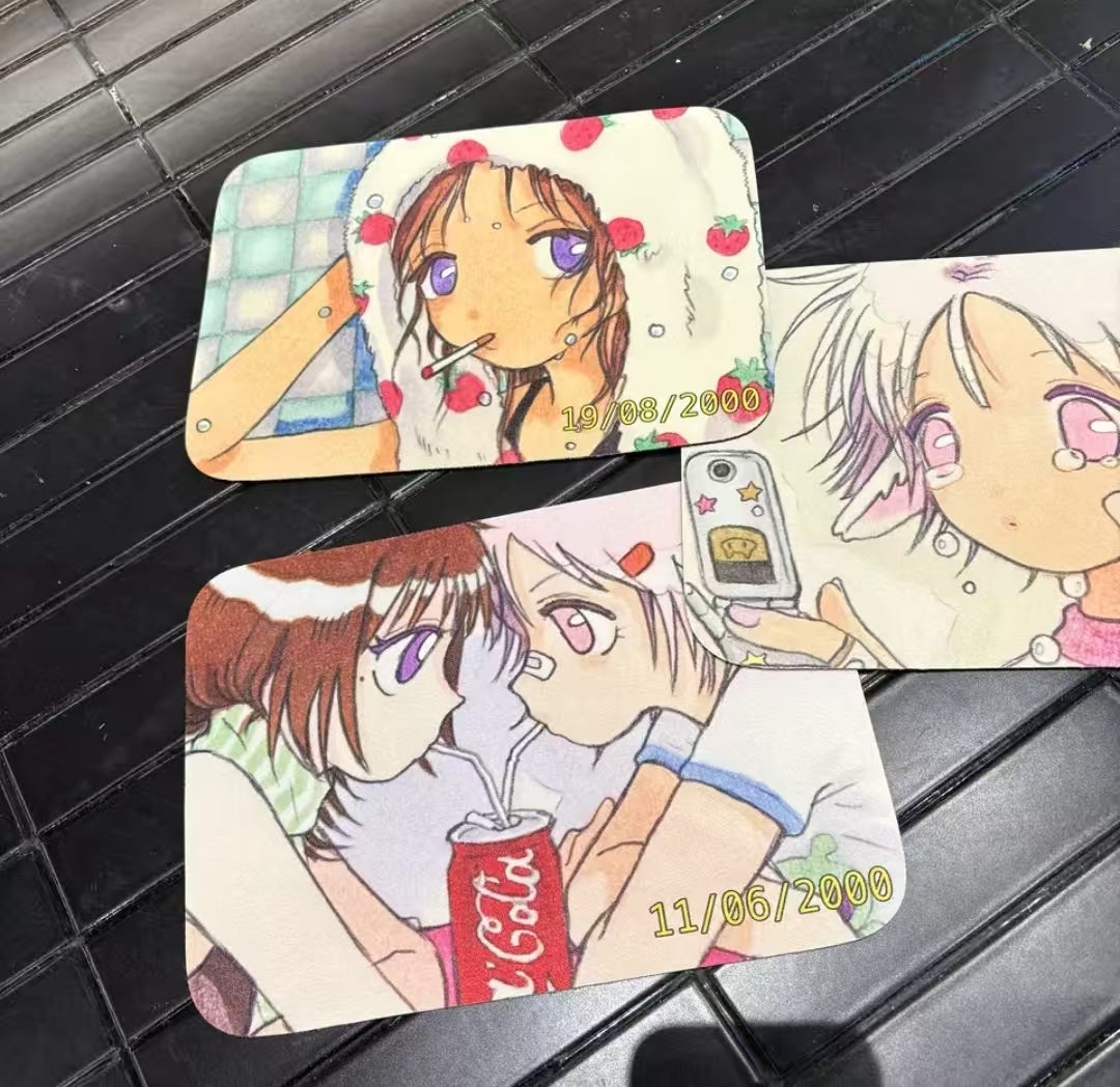 Oliwa×ACCIO Y2K girl mouse pad - all three styles displayed on black tile