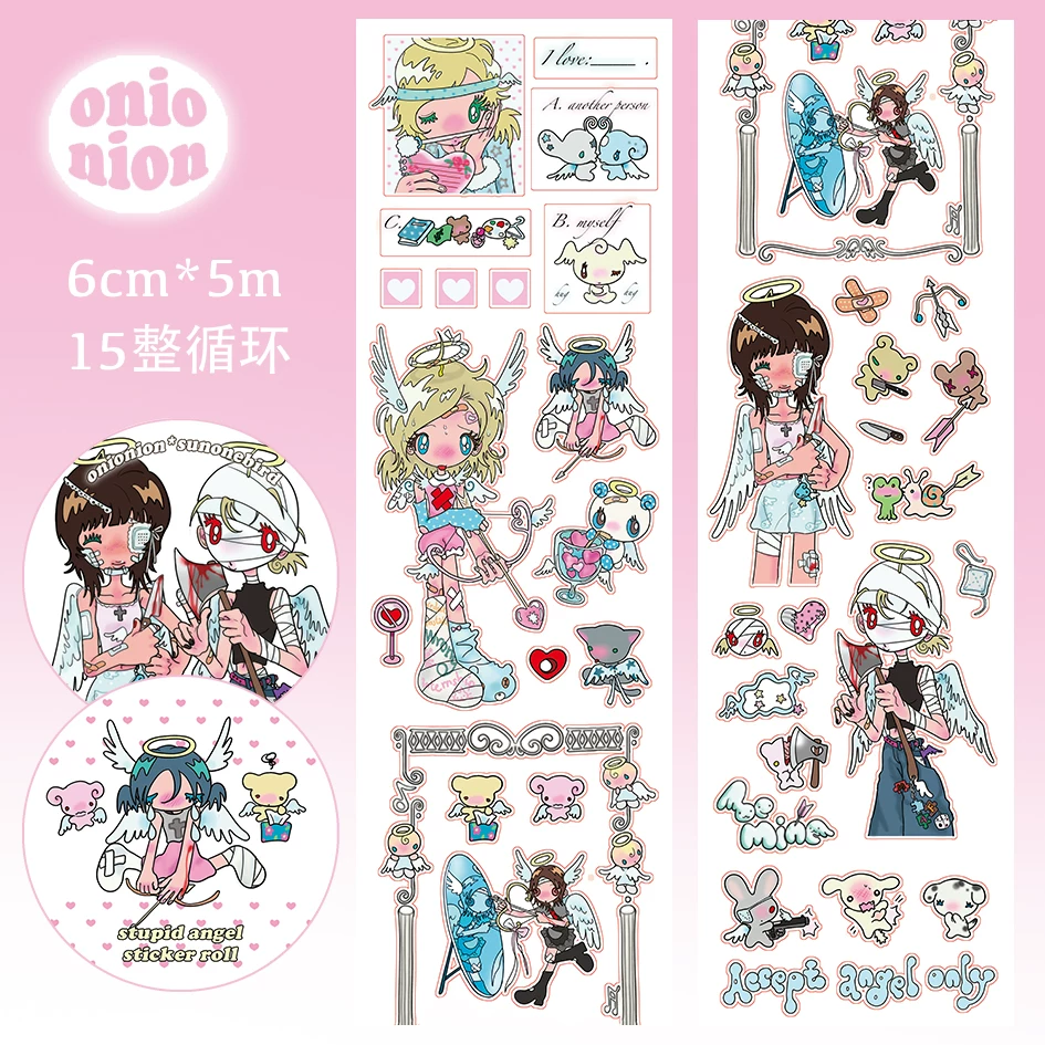 onionion stupid angel girl sticker roll 6cm product display