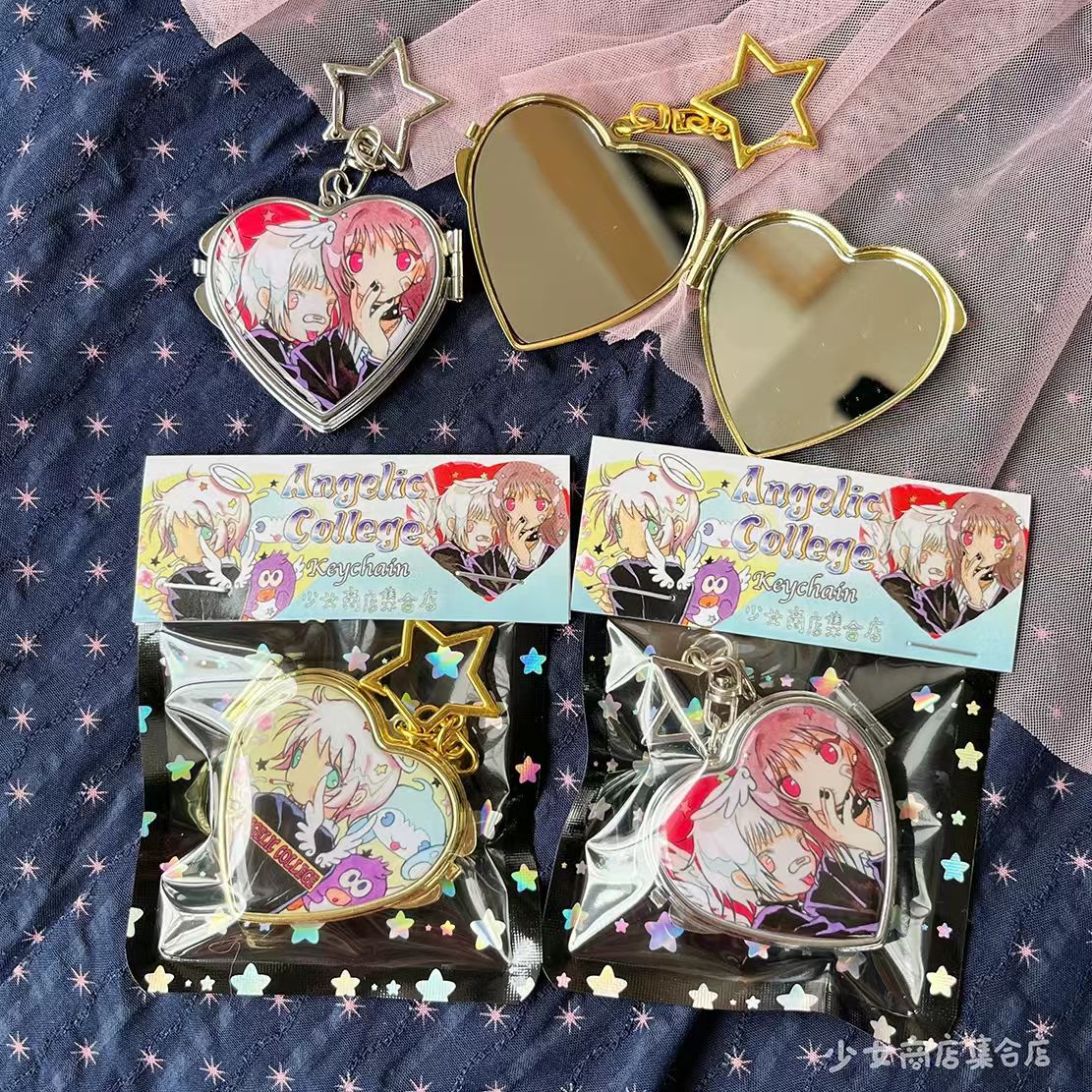 Angelic College heart mirror keychain silver and gold versions