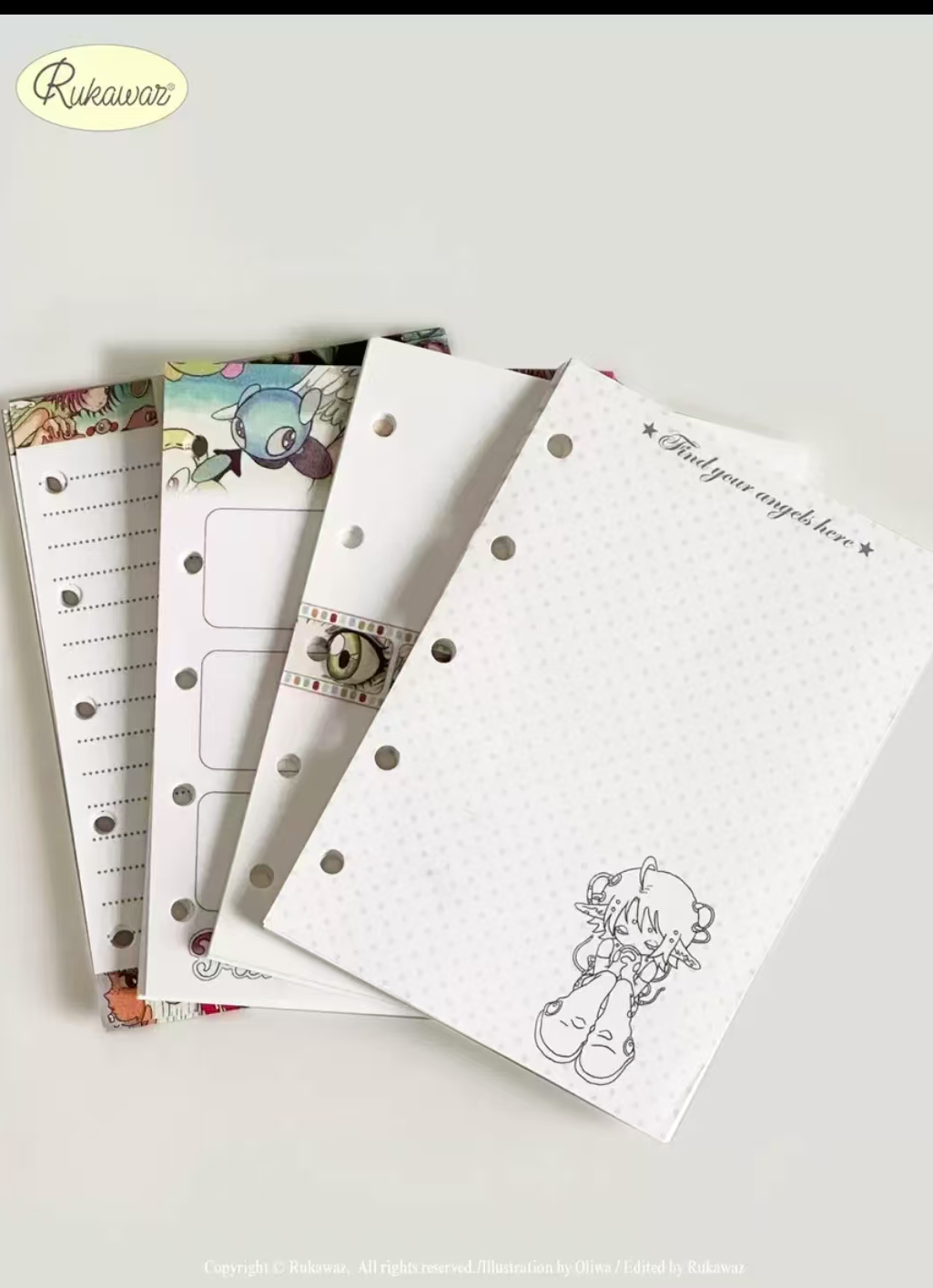 Rukawaz x Oliwa | Final Angel Retro M5 Fine Glitter Binder – Manga Collage Loose-Leaf Planner Shell