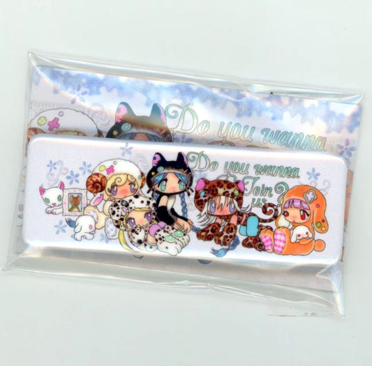 Oliwa 8.5x3cm rectangle manga badge - Fluffy Paradise chibi girls Do you wanna Join us