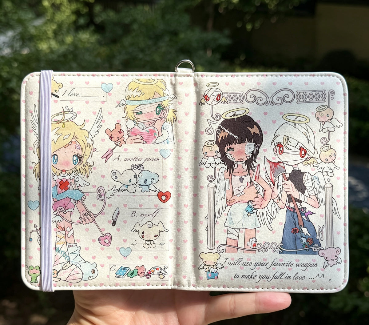 onionion angel girl passport holder open showing inner illustration