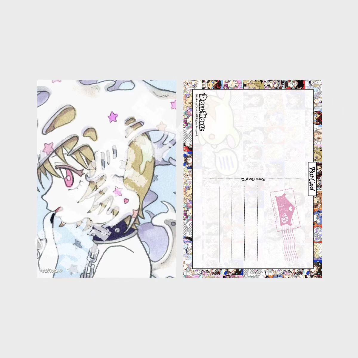 Oliwa postcard 8 - blonde cat ear boy sticking out tongue