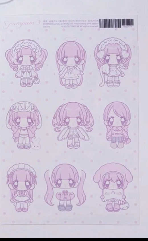 [Pumpum] Cute Chibi Girls Mini Sticker (White Version)