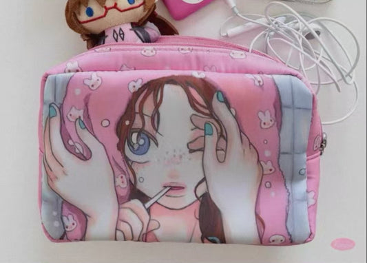 Rukawazx x Oliwa Secret vintage pink cosmetic bag flat lay