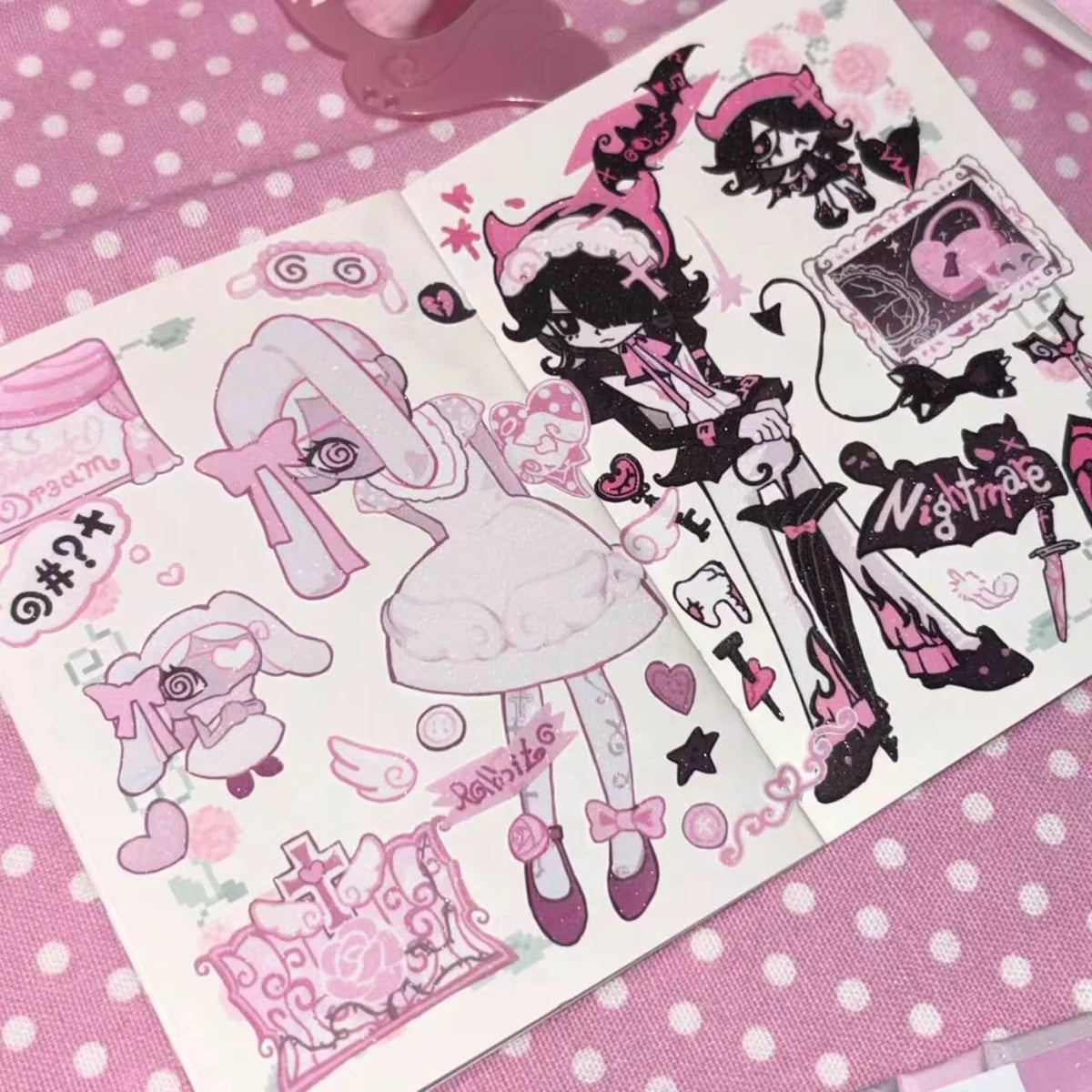 [Ribbon Honey] Angel & Devil Sticker Book & Double-Sided PP Clip