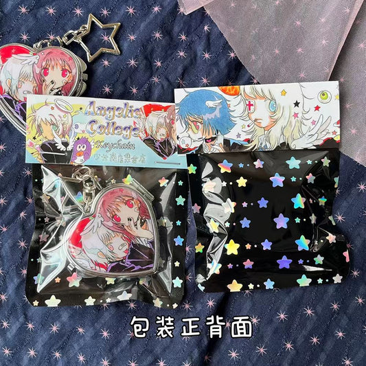 Angelic College heart mirror keychain packaging front and back