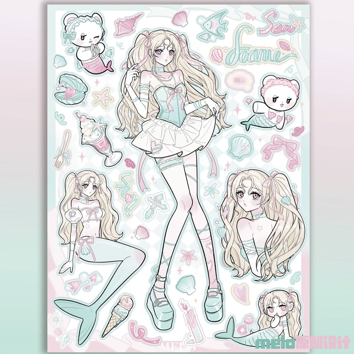 [melo] Sea Foam Mermaid Matte Sticker