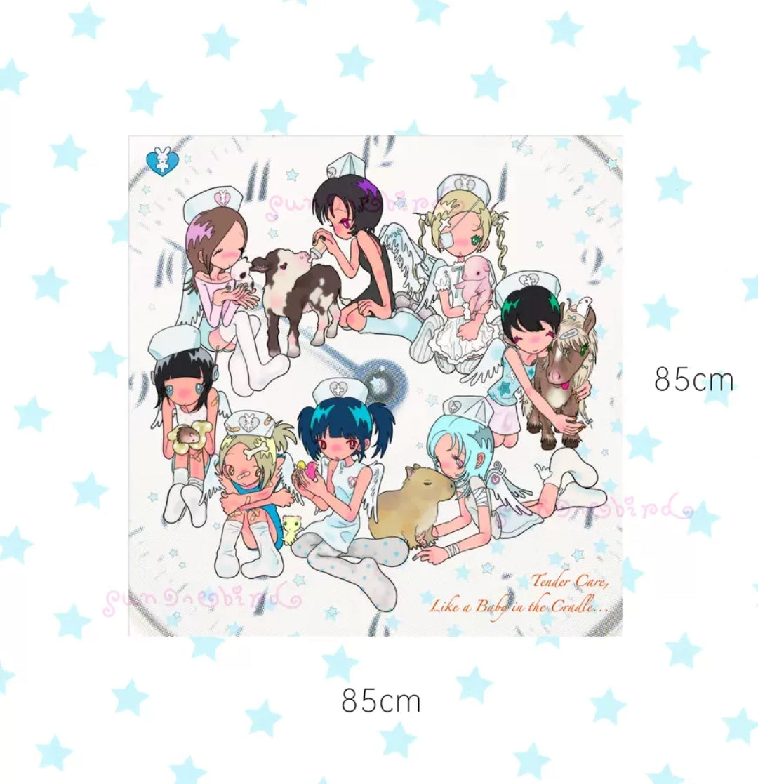 sunonebird exotic pet nurse time kawaii illustration wall tapestry 85x85cm