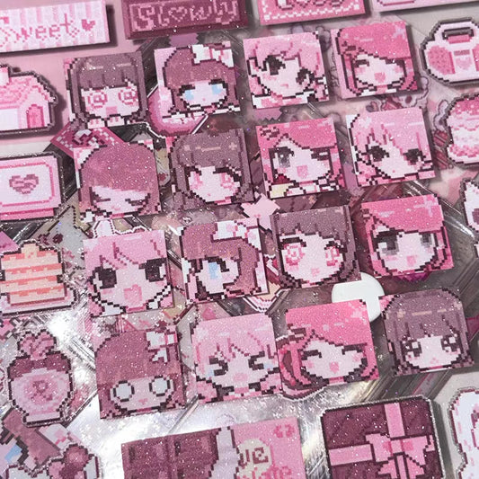 [Ribbon Honey] Pink Pixel Avatar Stickers (Random Finish)