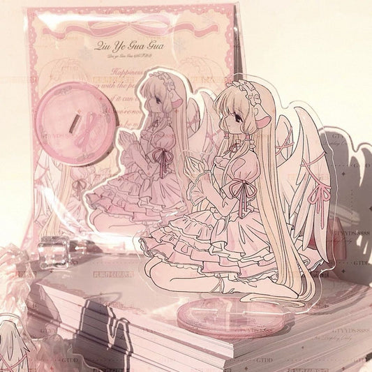 Chobits Chii angel acrylic stand figure – bride praying pose with pink base and packaging