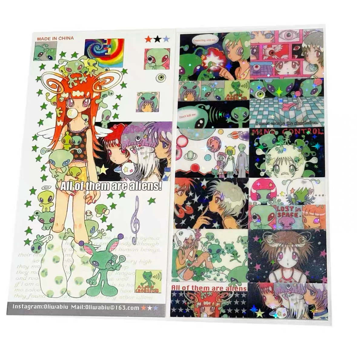 Oliwa All of Them Are Aliens holographic sticker sheet and art print set