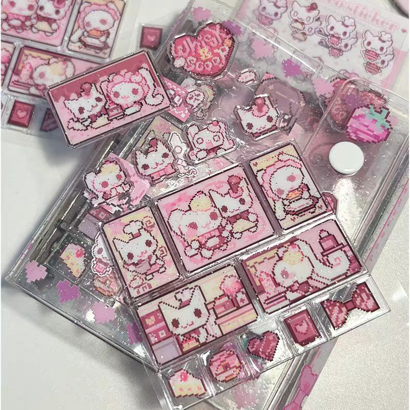 [Ribbon Honey] Cat & Bunny Comic Glitter Bubble Stickers