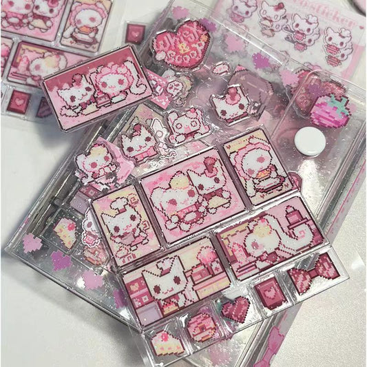 [Ribbon Honey] Cat & Bunny Comic Glitter Bubble Stickers