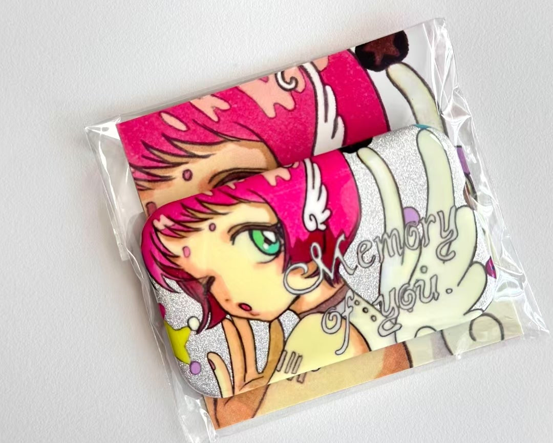 Oliwa Angel's Lullaby Memory of You pink hair angel square acrylic badge