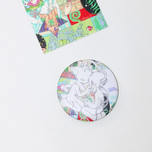 Oliwa Angel's Lullaby round acrylic badge white ethereal figure green fantasy jungle scene