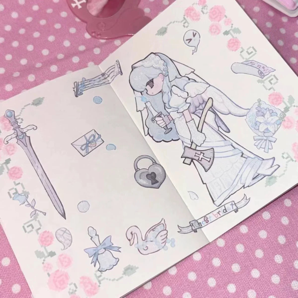 [Ribbon Honey] Angel & Devil Sticker Book & Double-Sided PP Clip