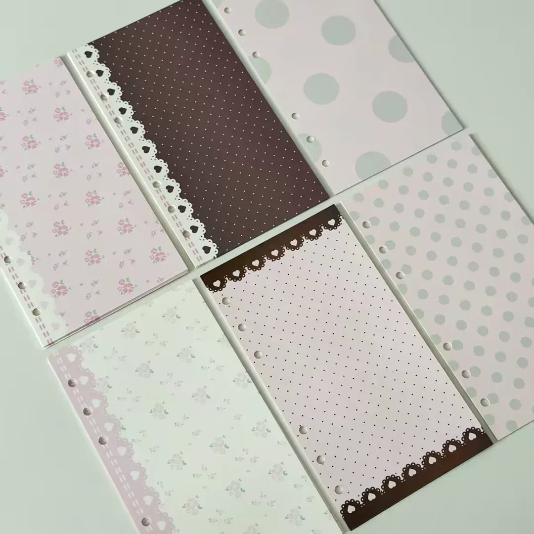 M5 Pink & Brown Floral & Polka Dot Refill Paper Set | 60 Sheets (6 Designs × 10 Sheets)