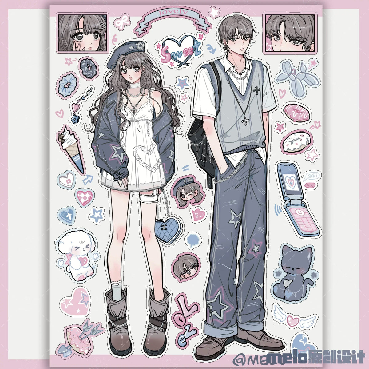 [melo] Lovely Sweet Couple Matte Sticker