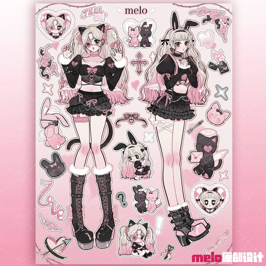 [melo] Gothic Bunny & Cat Matte Sticker