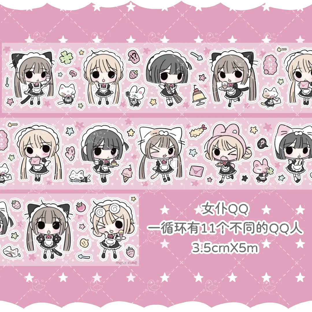 [melo ] Chibi Girls Washi Tape (Maid QQ & Black QQ）