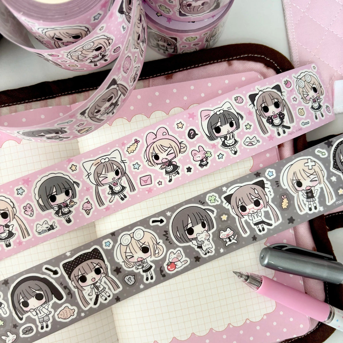 [melo ] Chibi Girls Washi Tape (Maid QQ & Black QQ）