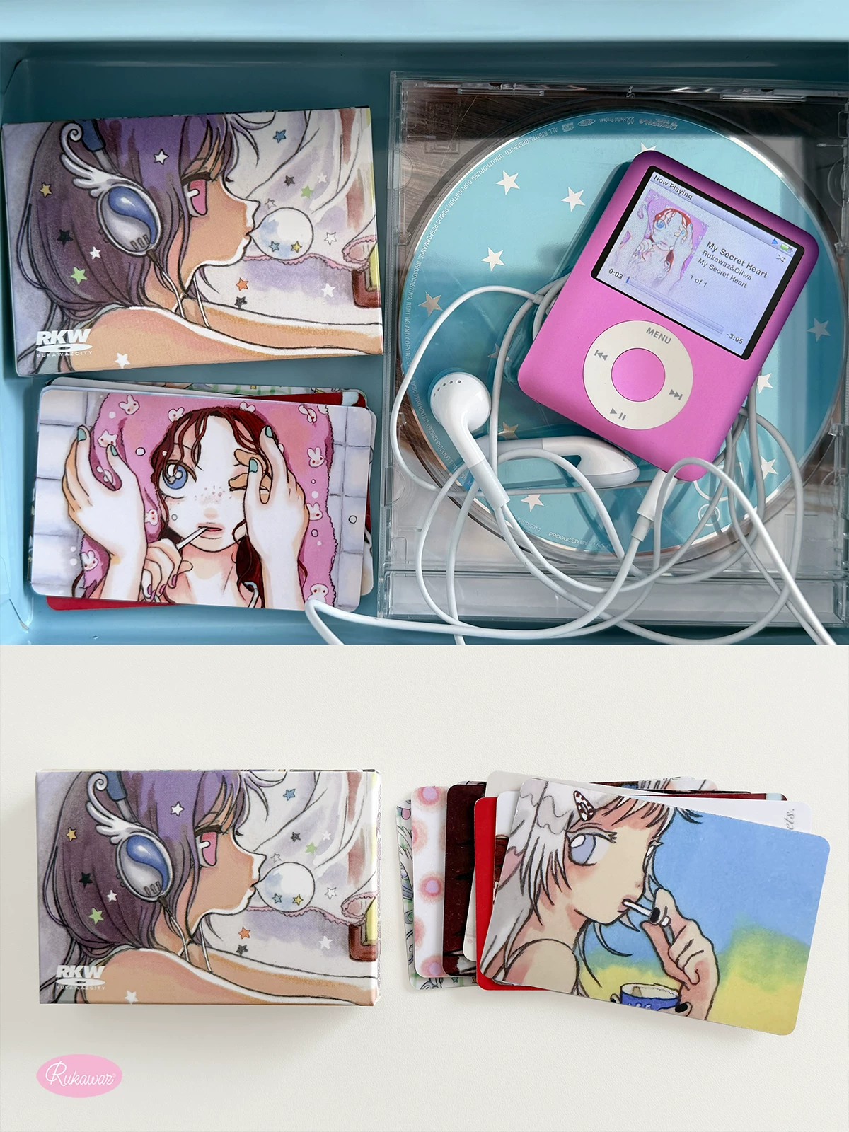 Rukawazx x Oliwa My Secret Heart mini card set - lifestyle and card fan display