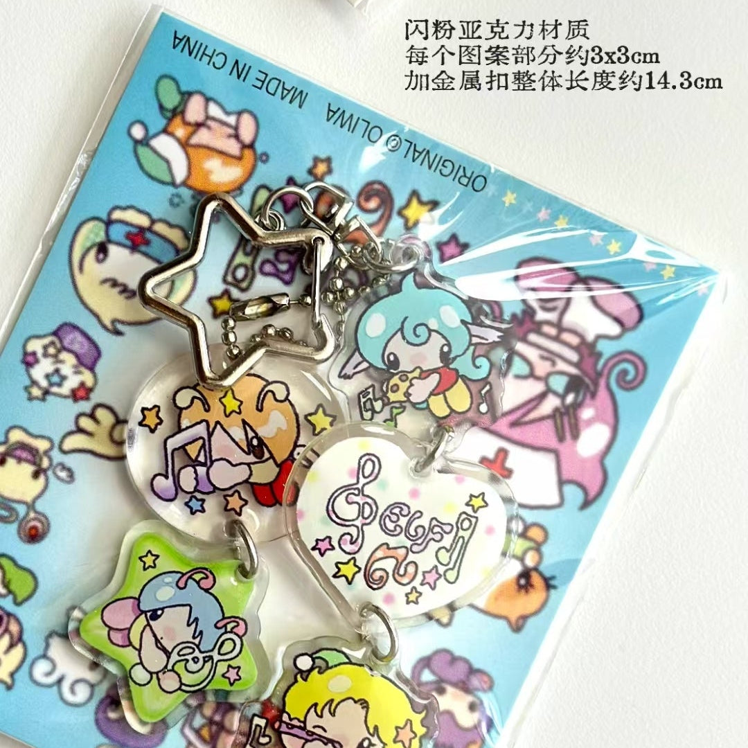 Oliwa Music Fairy glitter acrylic keychain set size chart 3x3cm each charm total 14.3cm