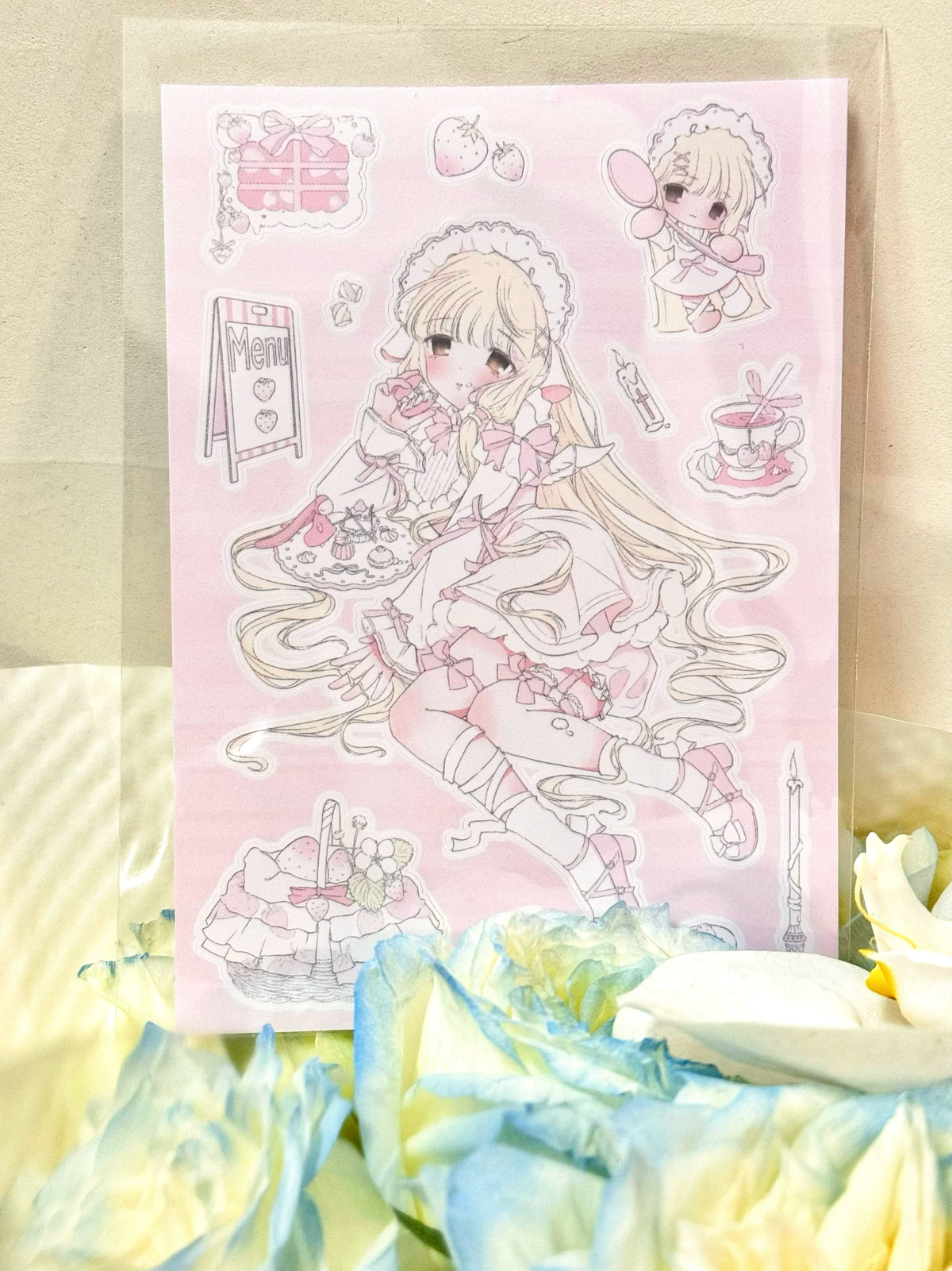 Chobits Chi afternoon tea lolita sticker sheet with pink romantic aesthetic