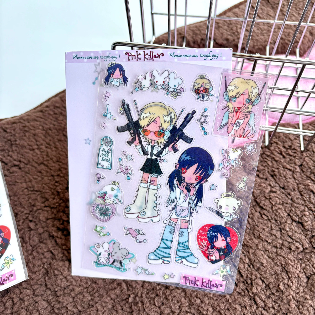 School Girl Sticker Sheet - blue hair anime kawaii holographic