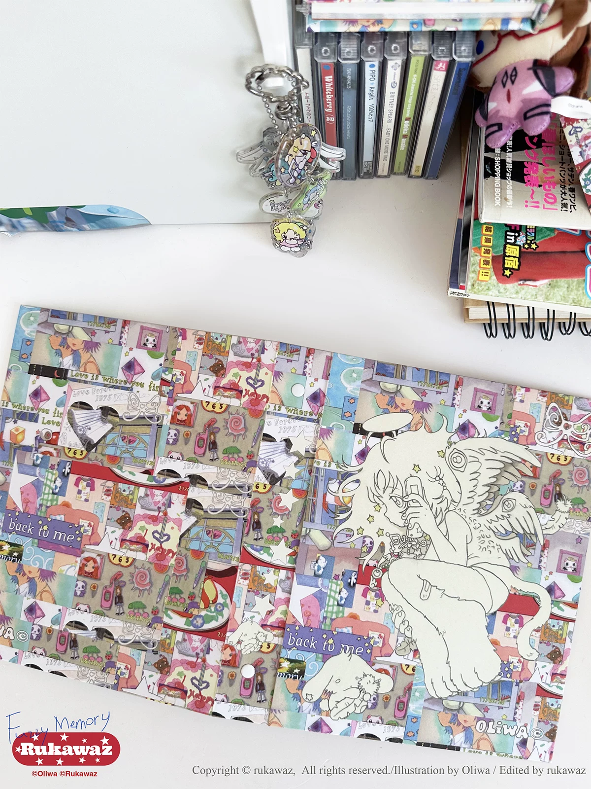 Rukawaz x Oliwa Fuzzy Memory A5 binder cover flat lay with accessories