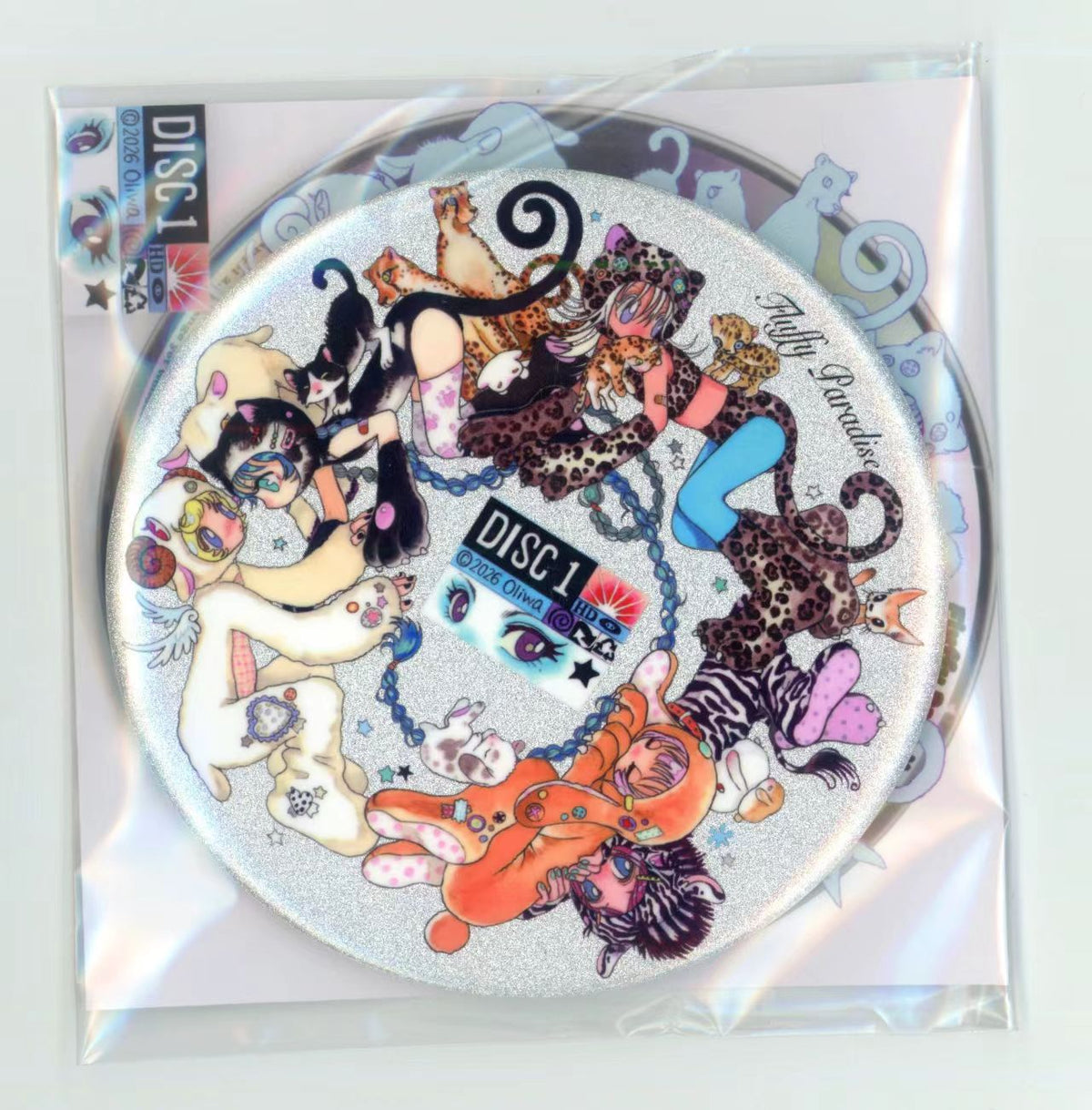 Oliwa 10x10cm large round manga badge - Fluffy Paradise DISC 1 holographic glitter