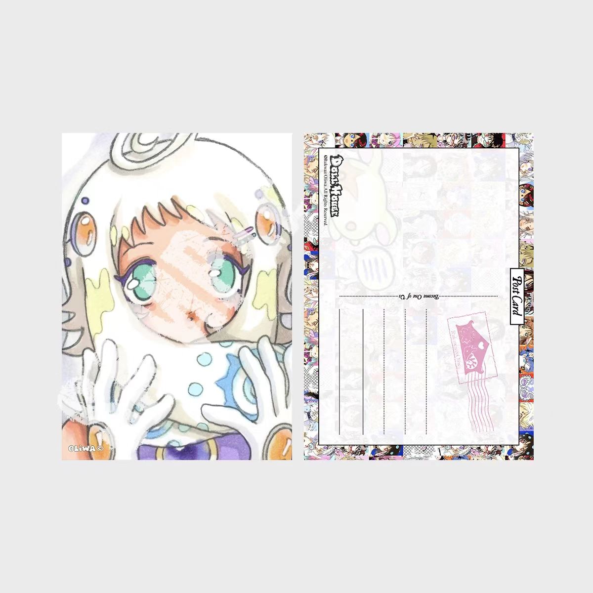 Oliwa postcard 7 - white hair round eye green eye girl cosmic style