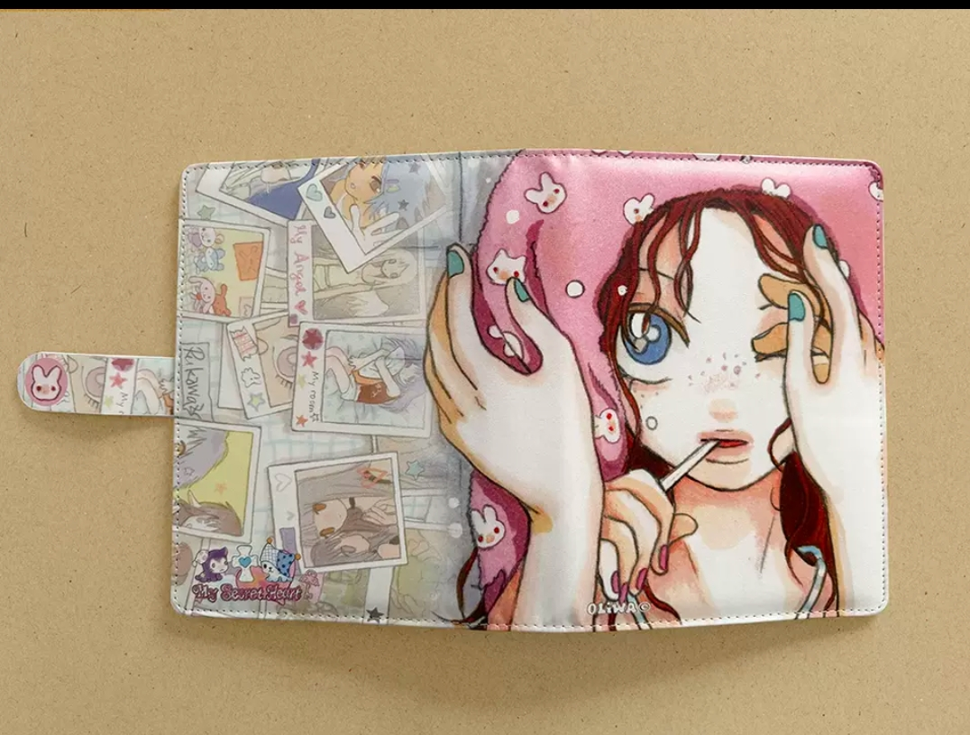 Oliwa A5 binder - pink cover with girl holding face